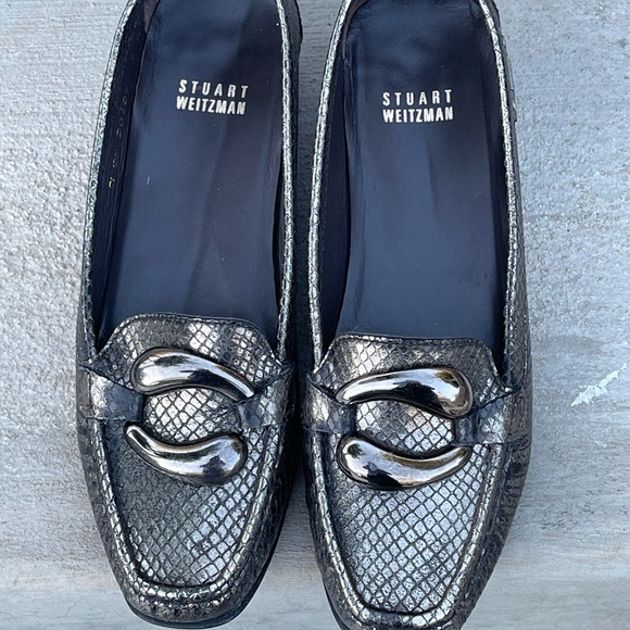 Stuart Weitzman Patent Grey bronze Loafer Shoes 7.M